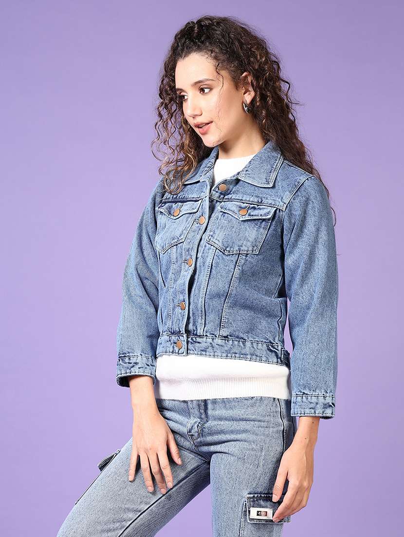 women light blue solid denim summer jacket - 21648558 -  Standard Image - 2