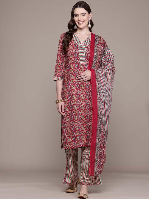 women three quarter sleeve kurta pant with dupatta set - 21648640 -  Standard Image - 0