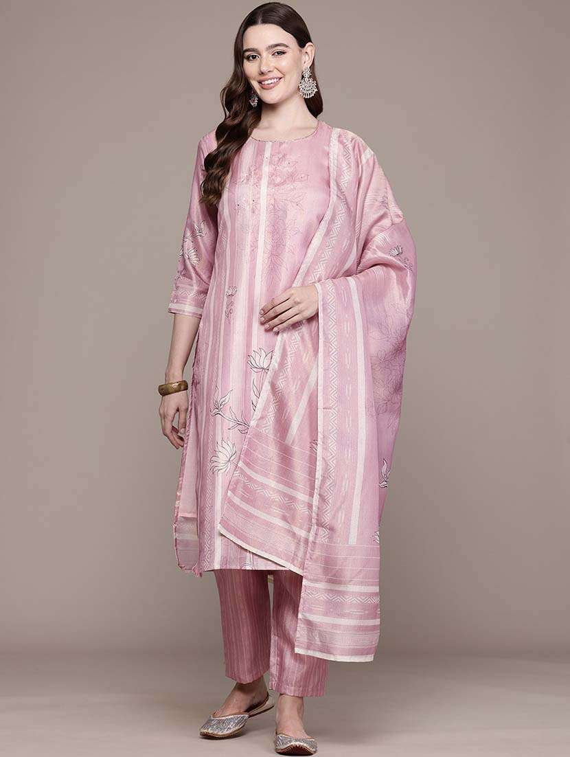 women three quarter sleeve kurta pant with dupatta set