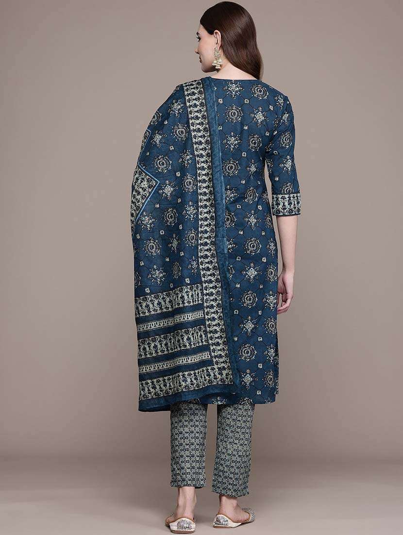 women three quarter sleeve kurta pant with dupatta set - 21648649 -  Standard Image - 2