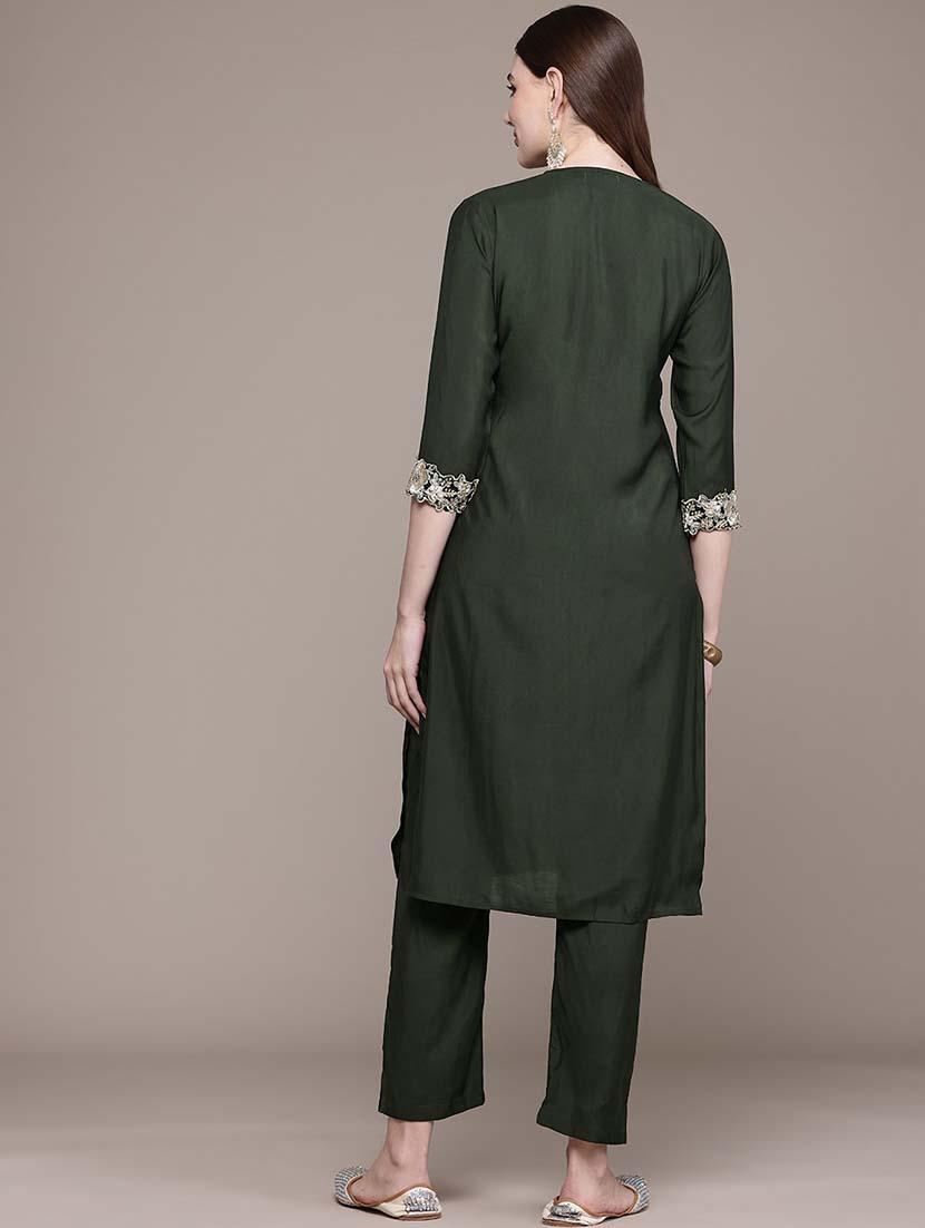 women three quarter sleeve kurta pant set - 21648657 - Standard Image - 2