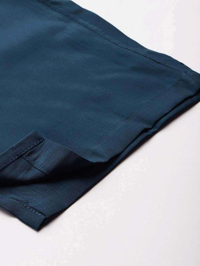 women teal solid v neck kurta pant set - 21648659 -  Standard Image - 7