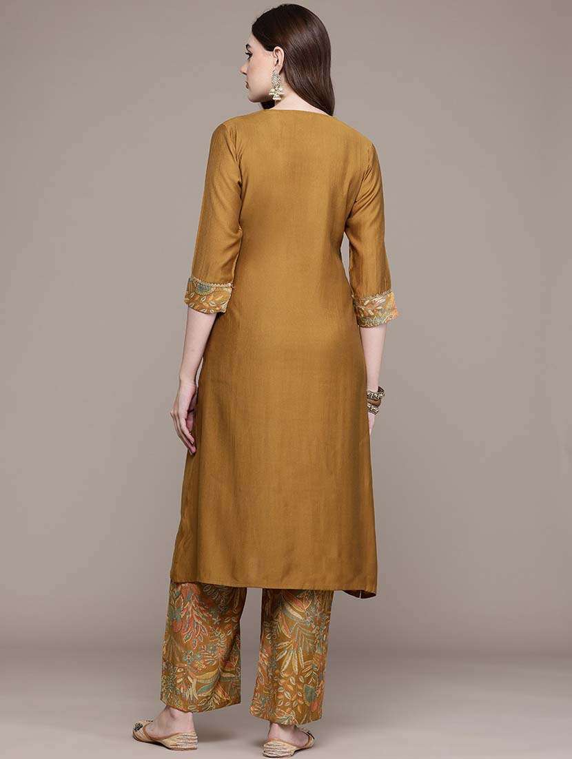 women solid v neck kurta palazzo set - 21648669 -  Standard Image - 2