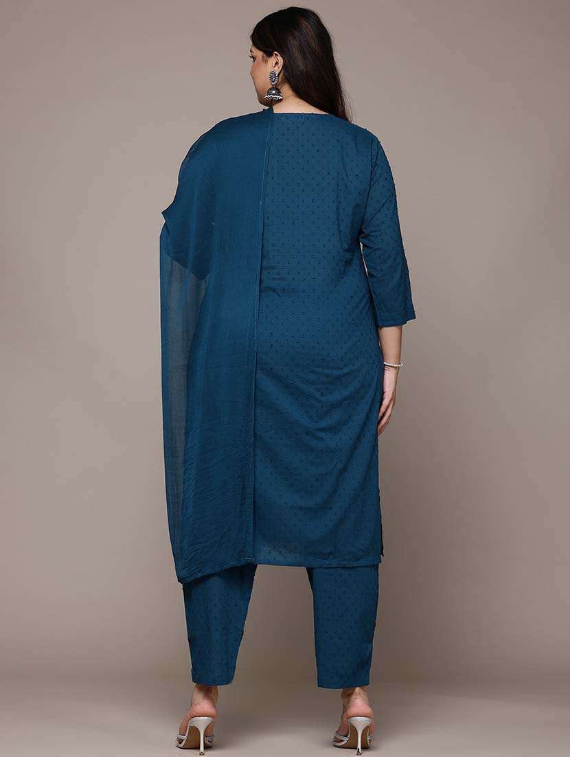 women three quarter sleeve kurta pant with dupatta set - 21648672 -  Standard Image - 2