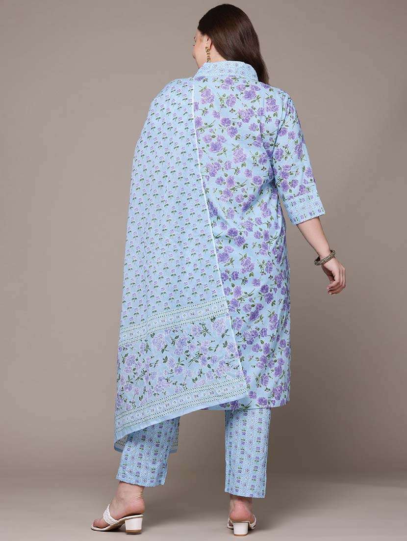 women three quarter sleeve kurta pant with dupatta set - 21648684 -  Standard Image - 2