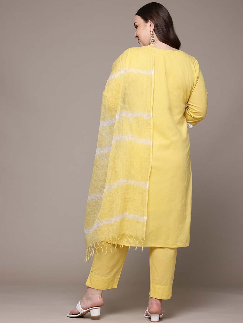 women plus size three quarter sleeve kurta pant with dupatta set - 21648687 - Standard Image - 2