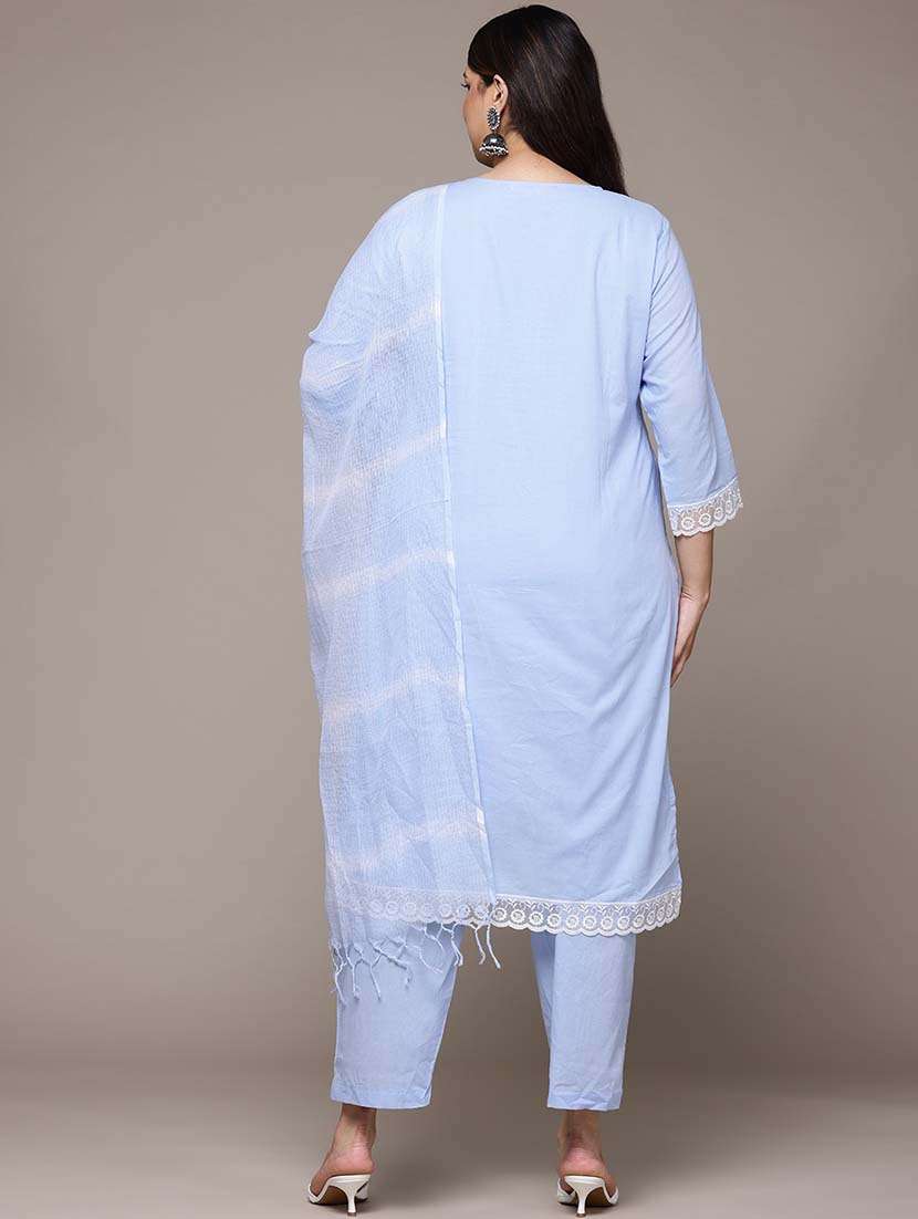 women three quarter sleeve kurta pant with dupatta set - 21648690 -  Standard Image - 2