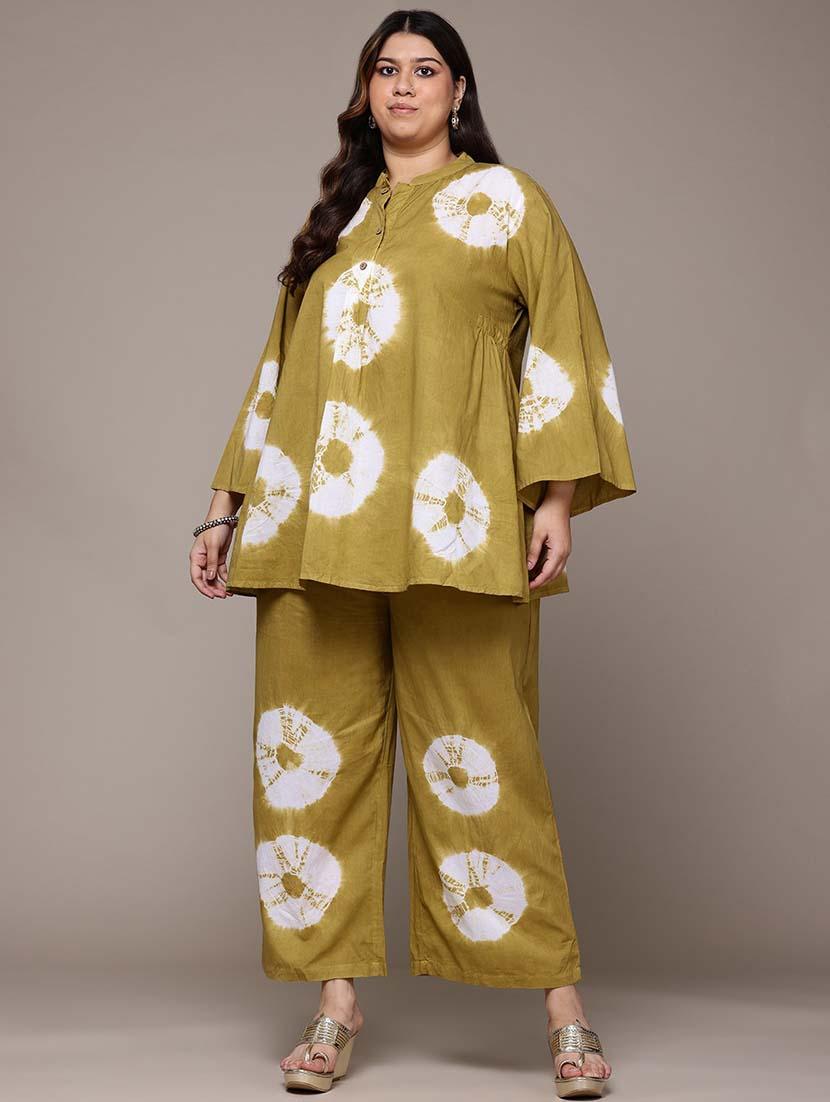 women tie & dye plus size mandarin neck co-ords set - 21648701 -  Zoom Image - 0