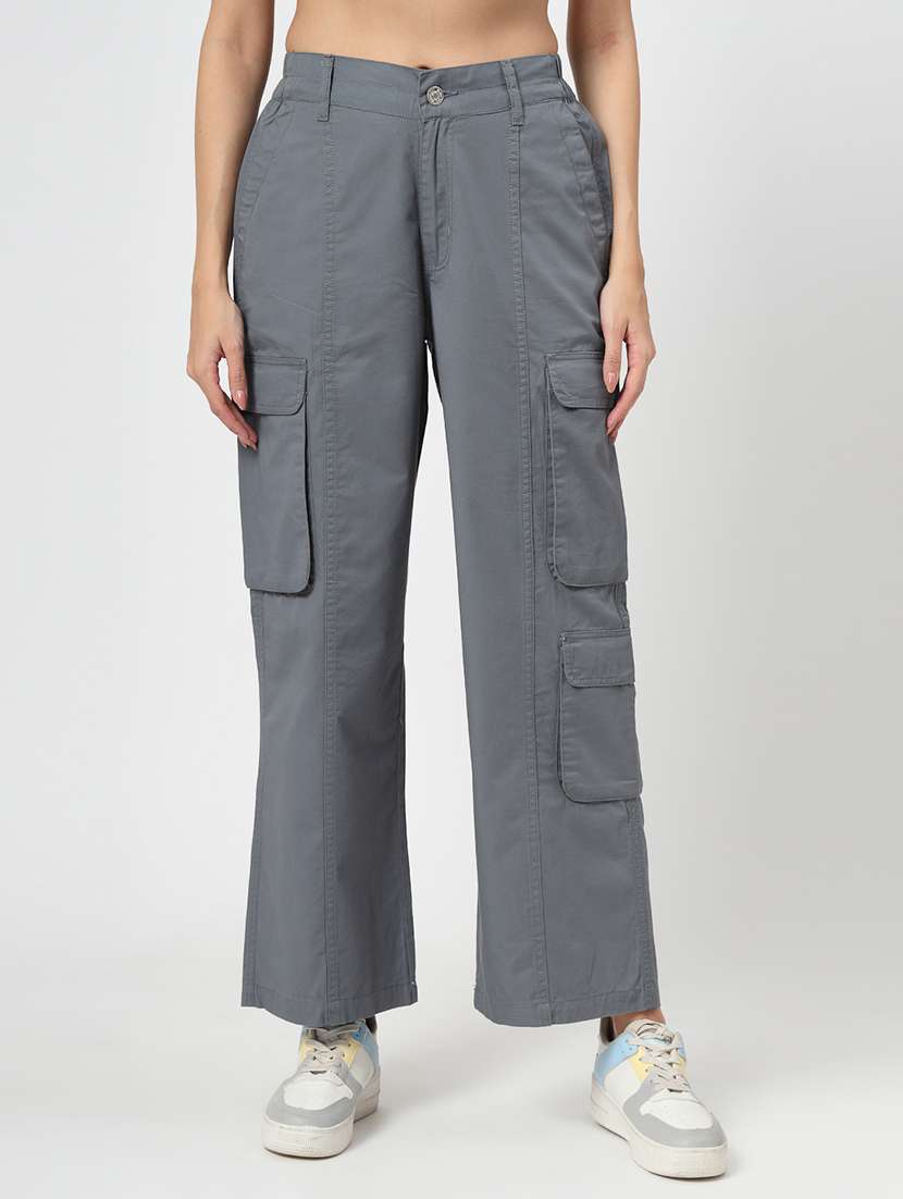 women grey solid cargo
