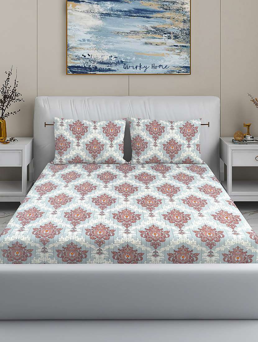 quirky home fantasy premium cotton blend 180 tc king flat double wrinklefree bedsheet with 2 pillow covers