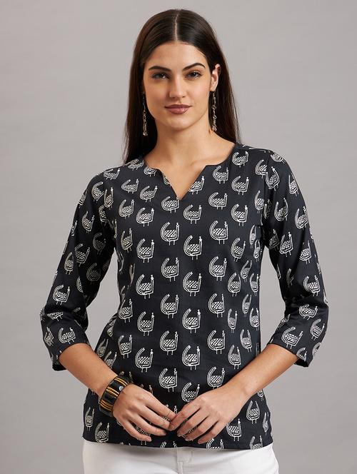 women printed notch neck straight kurti - 21648735 - Standard Image - 0
