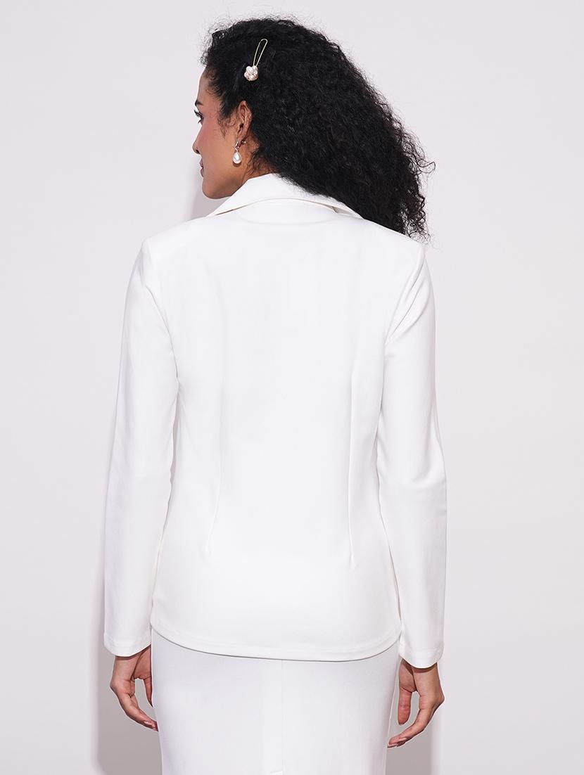 globus women off white notch lapel long sleeves stretchable curved hem open front workwear blazer jacket - 21648765 - Standard Image - 2