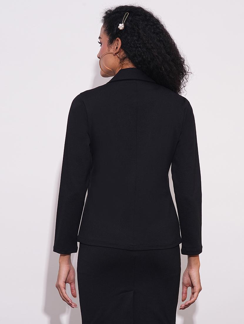 globus women black notch lapel long sleeves stretchable straight hem open front workwear blazer jacket - 21648768 - Standard Image - 2