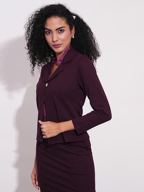 globus women plum notch lapel long sleeves stretchable straight hem open front workwear blazer jacket - 21648769 - Standard Image - 0