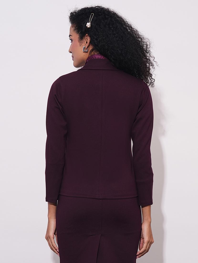 globus women plum notch lapel long sleeves stretchable straight hem open front workwear blazer jacket - 21648769 - Standard Image - 2