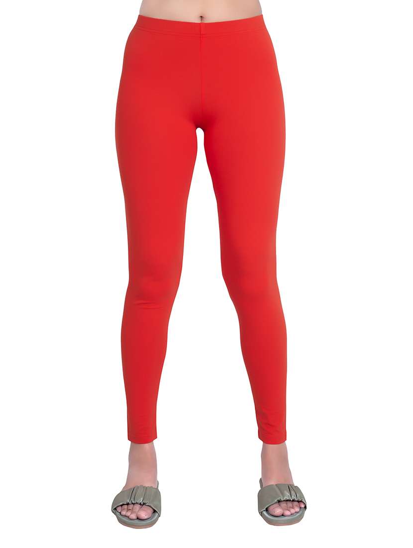 women plain mid rise ankle length leggings