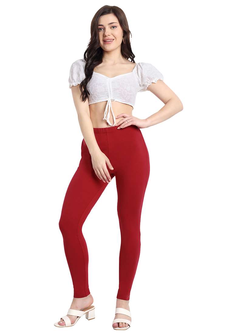 women plain mid rise ankle length leggings - 21648825 -  Standard Image - 2