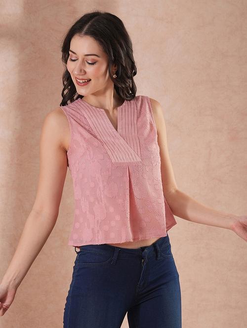 globus women pink self-design floral print v-neck party top - 21648885 -  Standard Image - 0