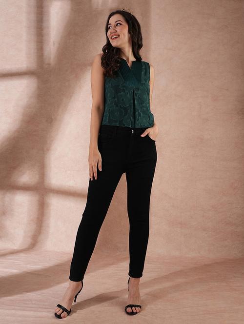 globus women green self-design floral print v-neck party top - 21648886 -  Standard Image - 0