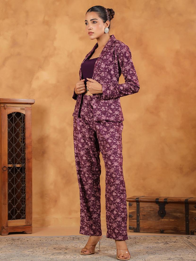 women purple jacket and trouser co-ords set - 21648914 - Standard Image - 2