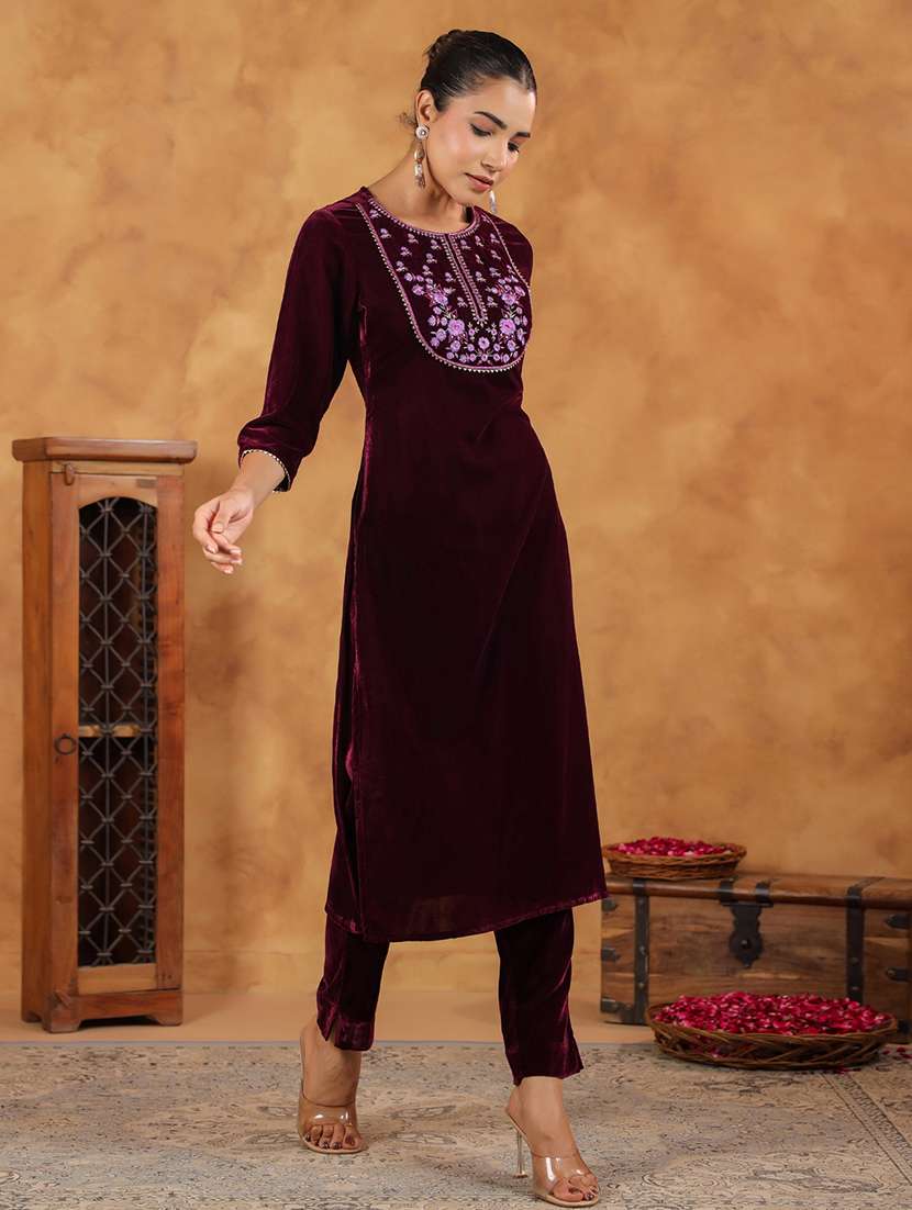 women purple embroidered kurta pant set - 21648921 -  Standard Image - 2