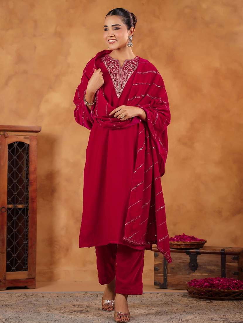 women embroidered kurta pant set with duaptta