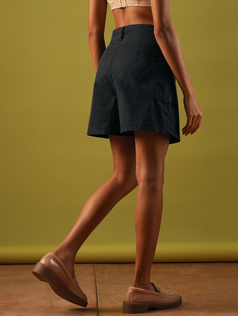 globus women navy stretchable mid-rise regular fit above knee cargo style skorts - 21649002 - Standard Image - 2