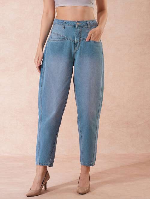 globus women light blue high-rise clean look barrel fit ankle length jeans - 21649146 - Standard Image - 0