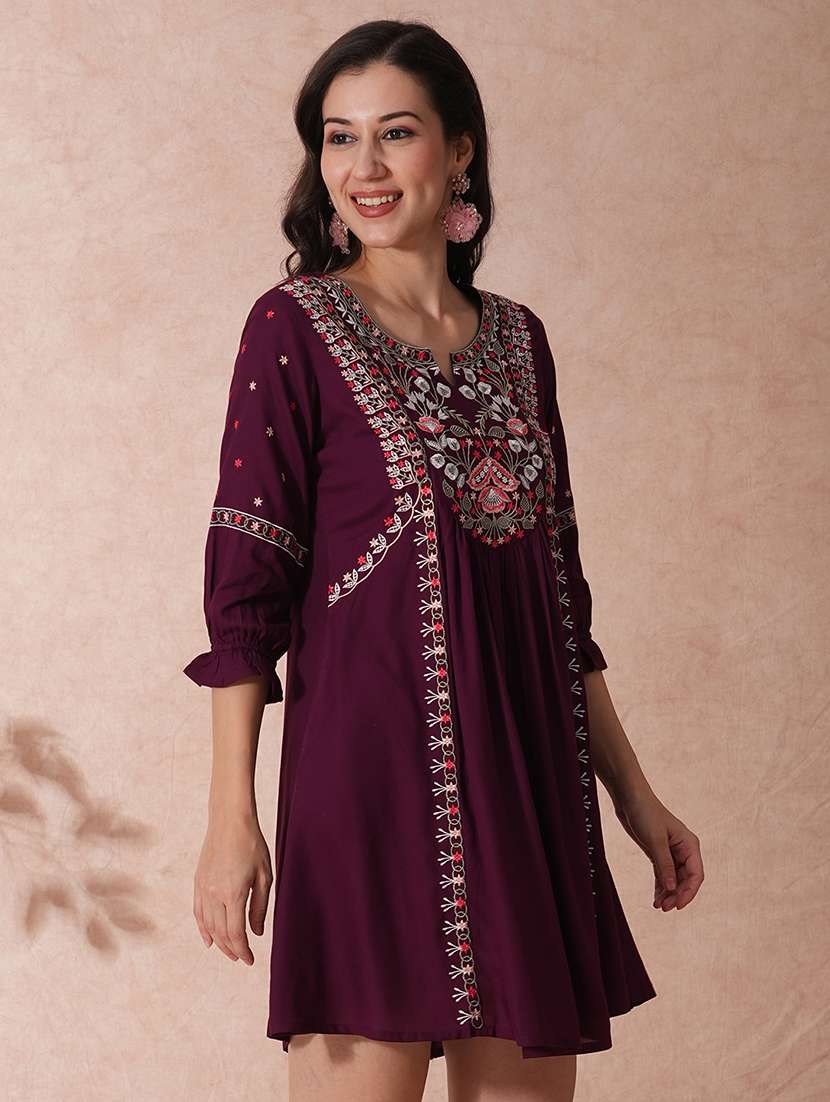 women purple embroidered a-line ethnic dress - 21649152 - Standard Image - 2