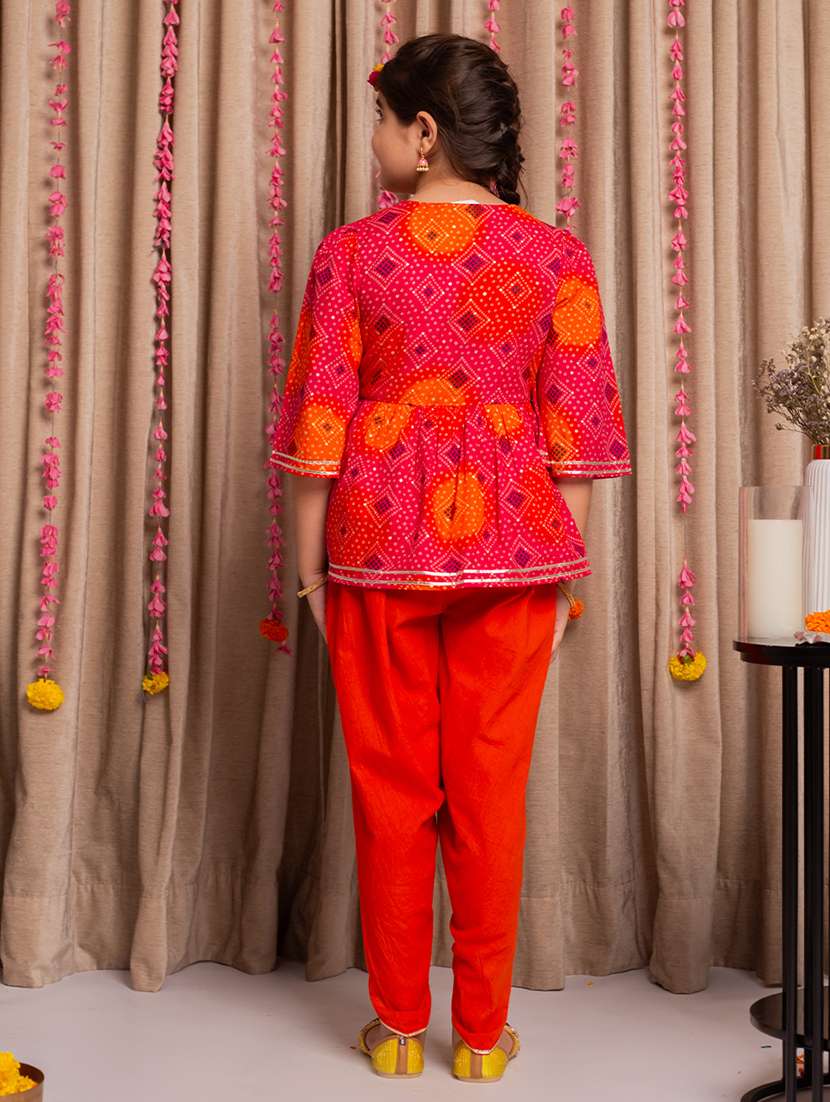 girls pink printed dhoti kurta salwar set - 21649171 -  Standard Image - 2