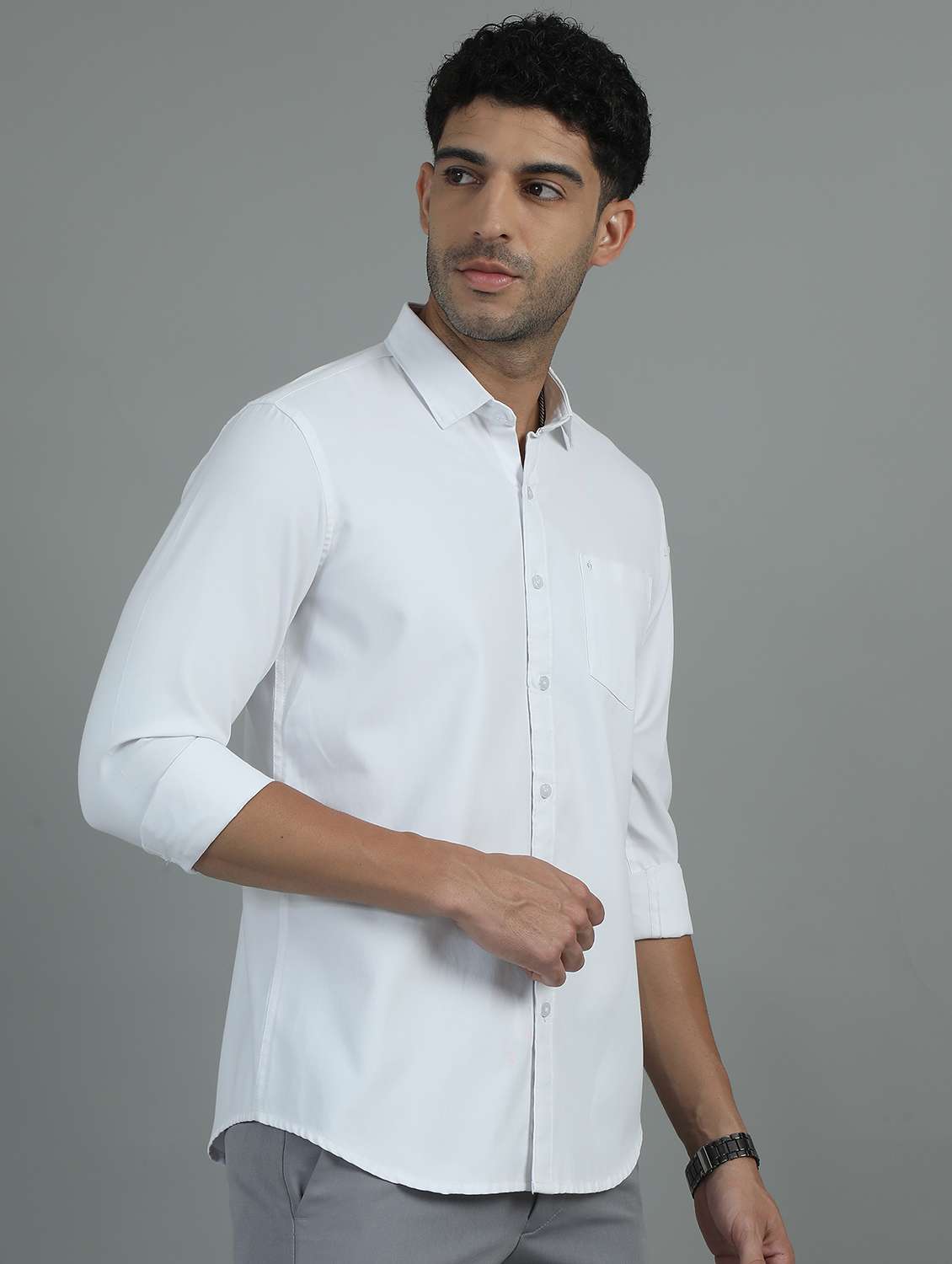 men long sleeves solid casual shirt - 21649377 -  Standard Image - 2