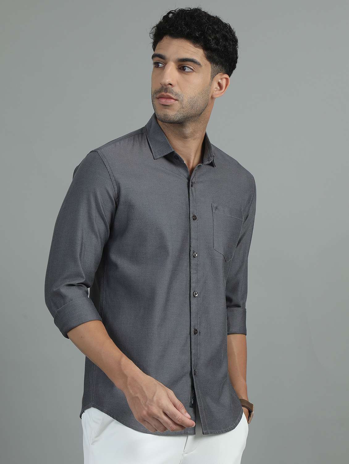 men long sleeves solid casual shirt - 21649378 -  Standard Image - 2
