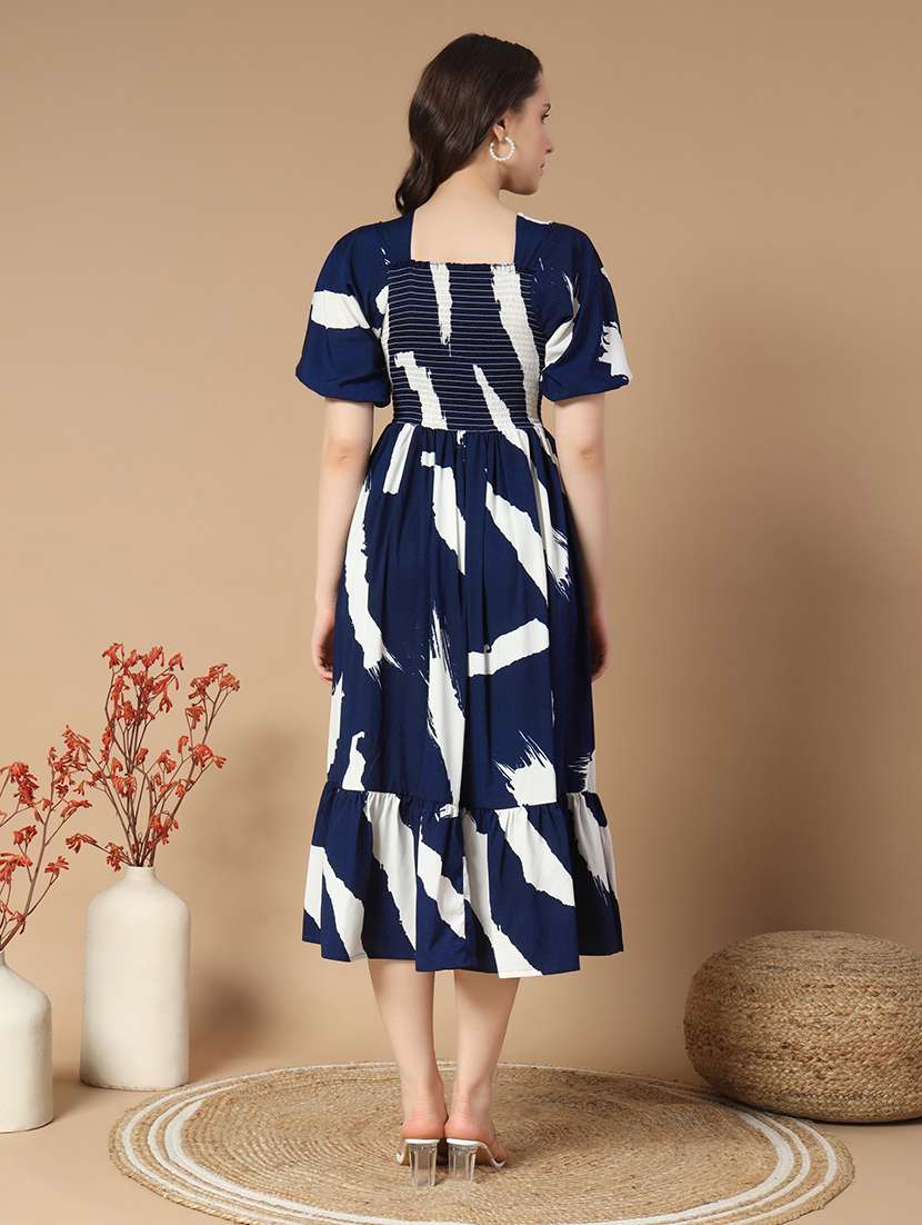 women printed square neck fit & flare dress - 21649419 - Standard Image - 2