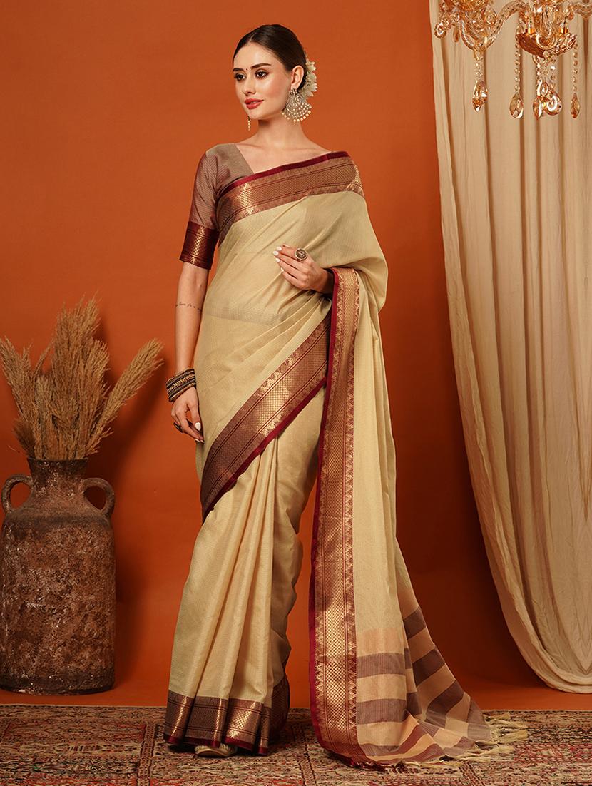 women solid bordered saree - 21649521 -  Zoom Image - 0