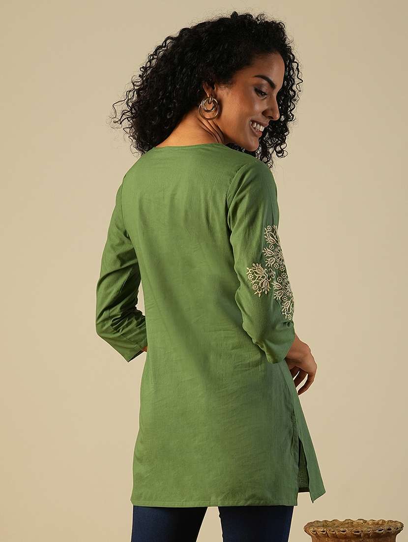 globus women tasselled tie-up neck embroidered yoke a-line workwear tunic - 21649544 - Standard Image - 2