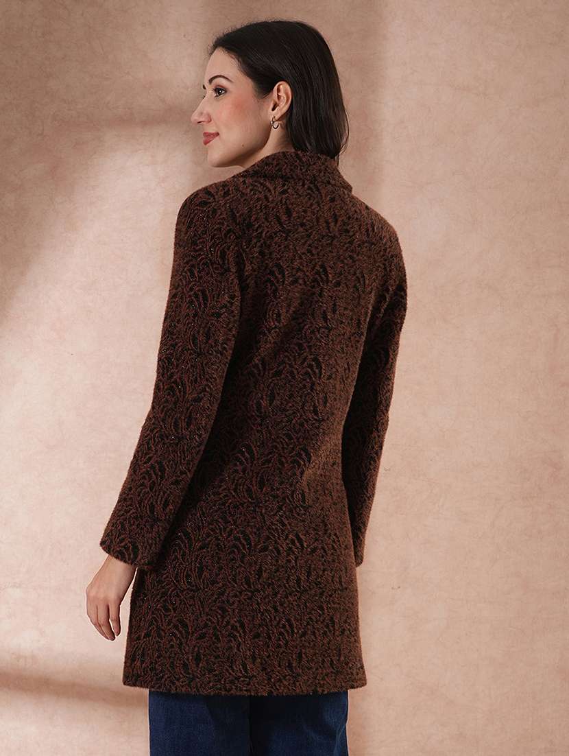 globus women notched lapel long sleeves self design 2 pockets tailored fit winter wear overcoat - 21649594 -  Standard Image - 2