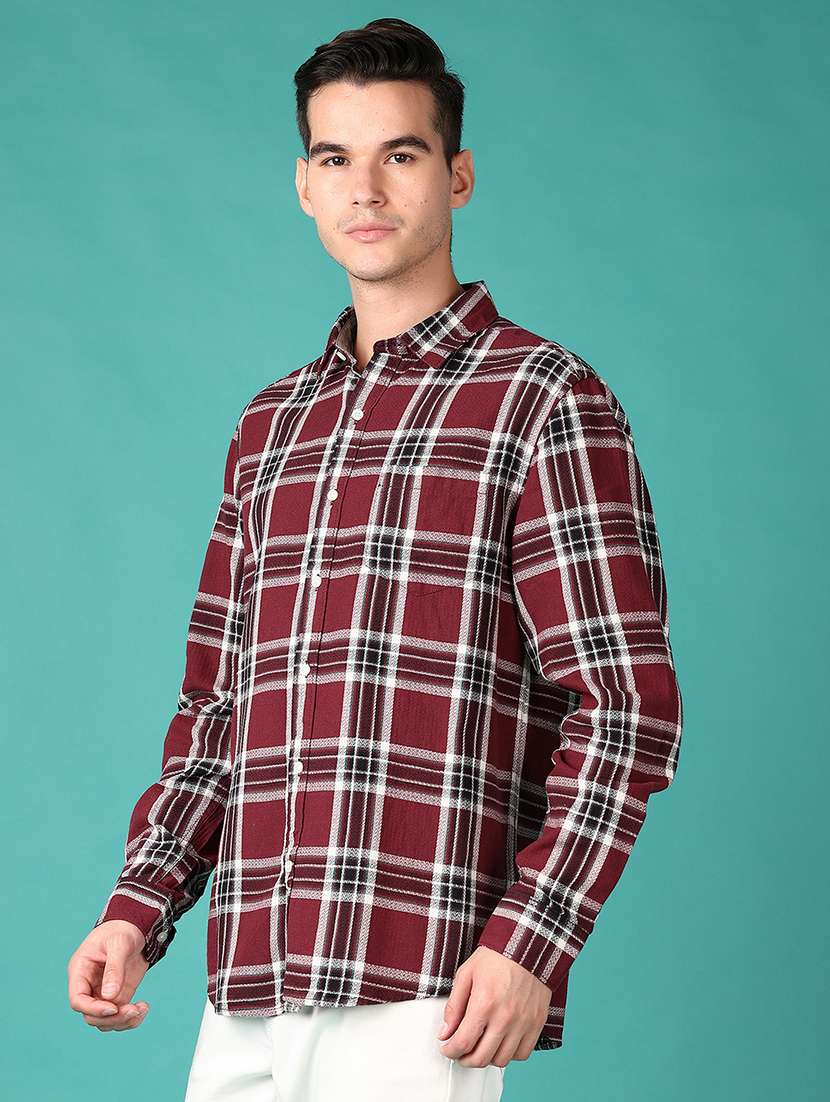 men maroon checks long sleeve casual shirt - 21649709 - Standard Image - 2