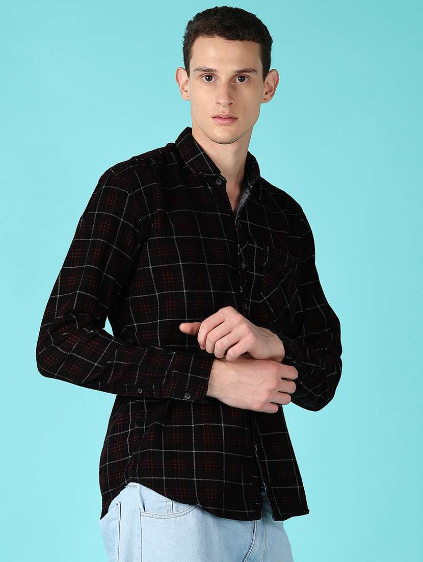 men black check long sleeve casual shirt - 21649710 -  Standard Image - 2