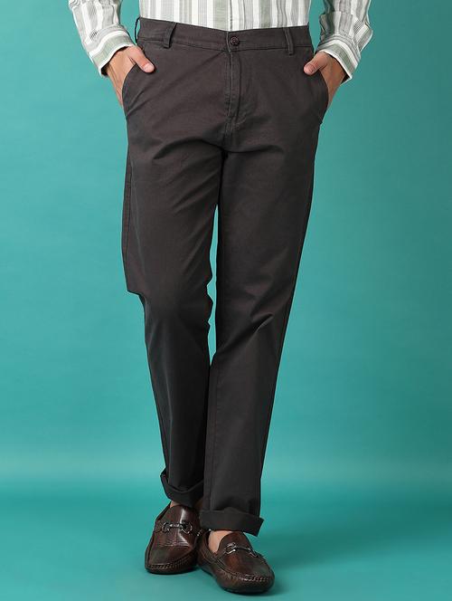 men grey solid chinos casual trouser - 21649744 - Standard Image - 0