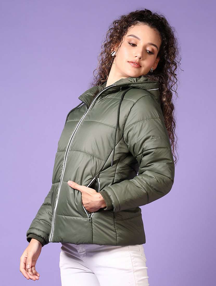 women solid long sleeves puffer jacket - 21649755 -  Standard Image - 2