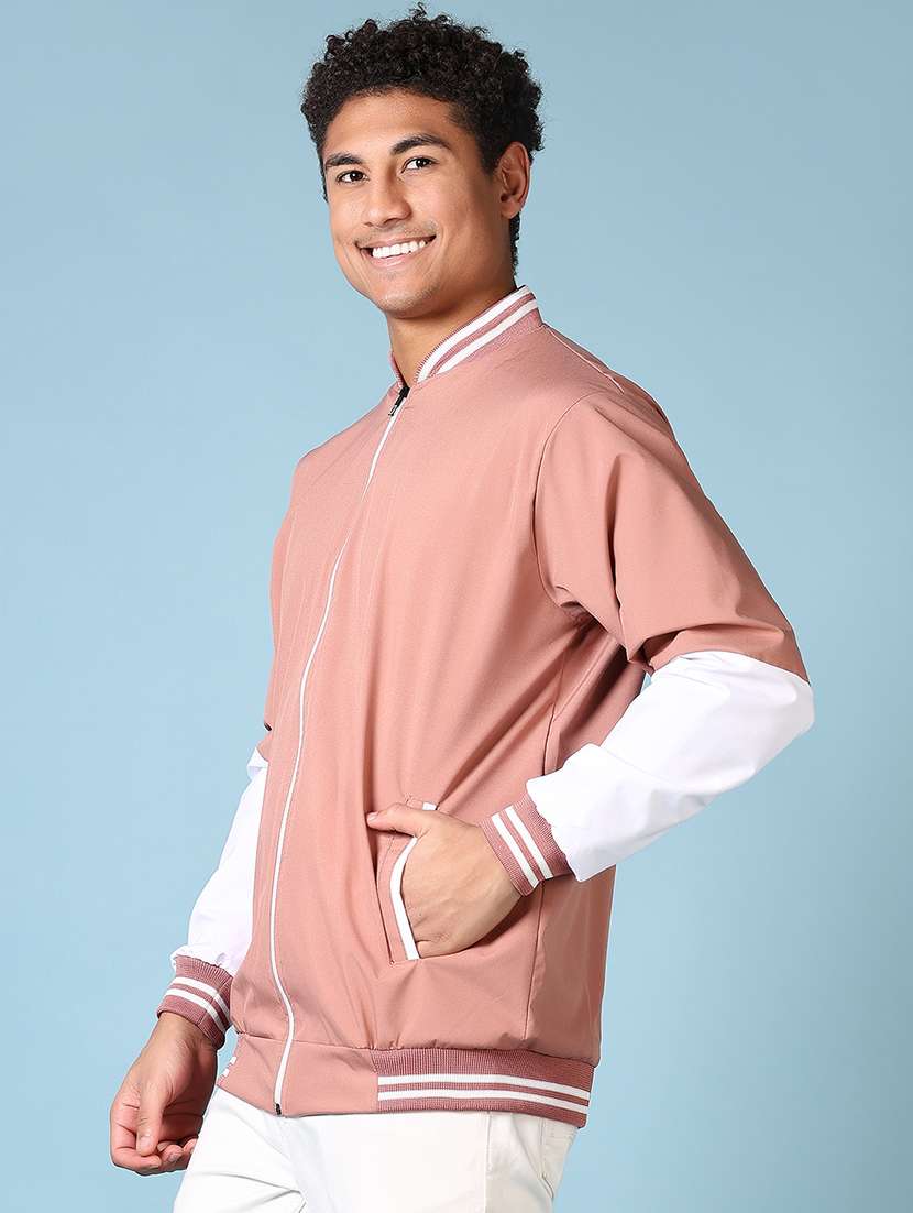 men peach solid long sleeve varsity jacket - 21649756 -  Standard Image - 2