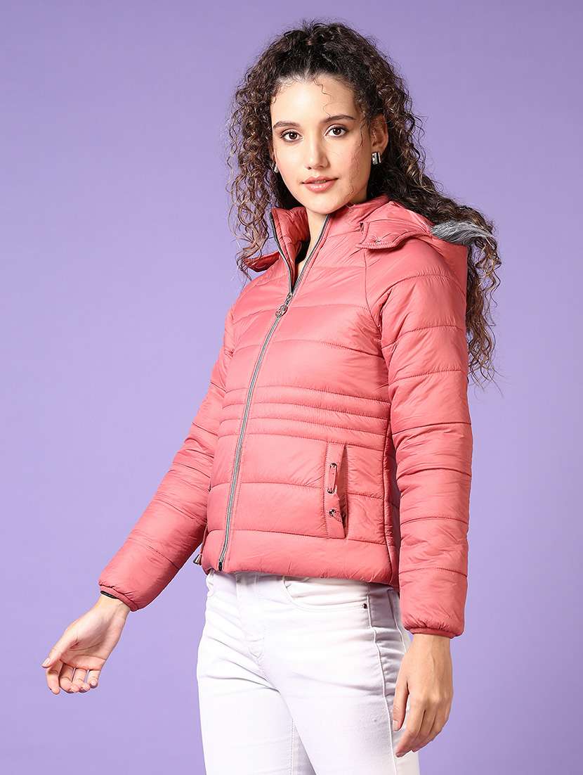 women solid long sleeves puffer jacket - 21649783 -  Standard Image - 2