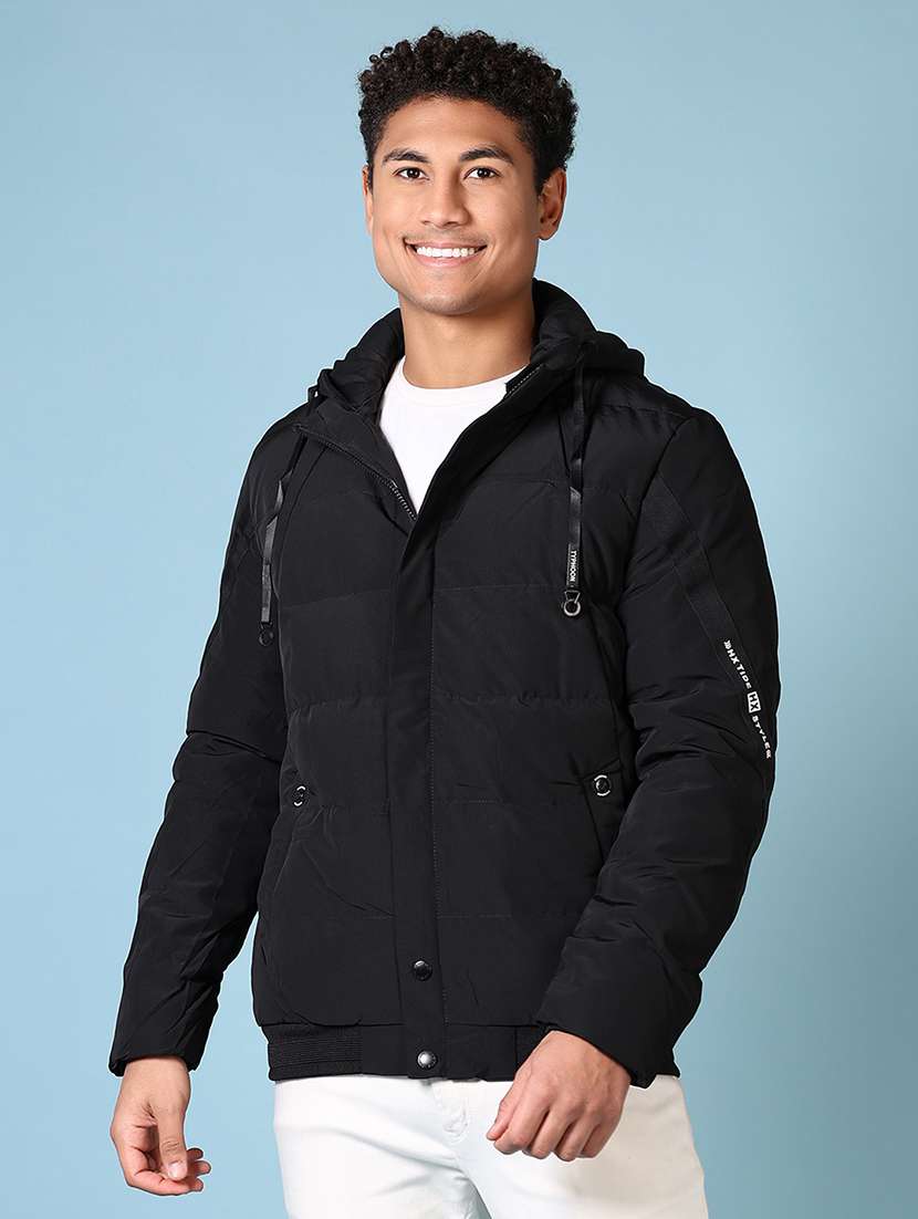 men solid long sleeve quilted jacket