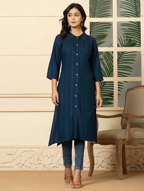 women three quarter sleeve straight kurta - 21649882 - Standard Image - 0