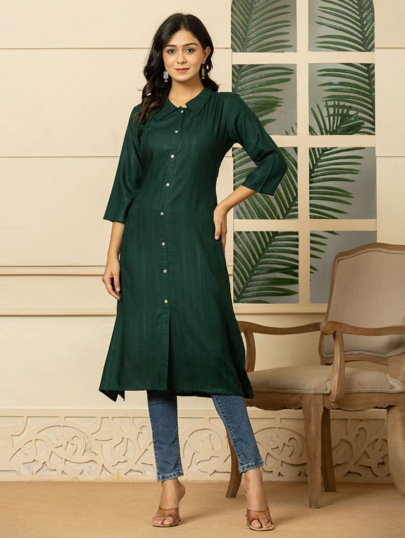 women three quarter sleeve straight kurta - 21649883 -  Zoom Image - 0