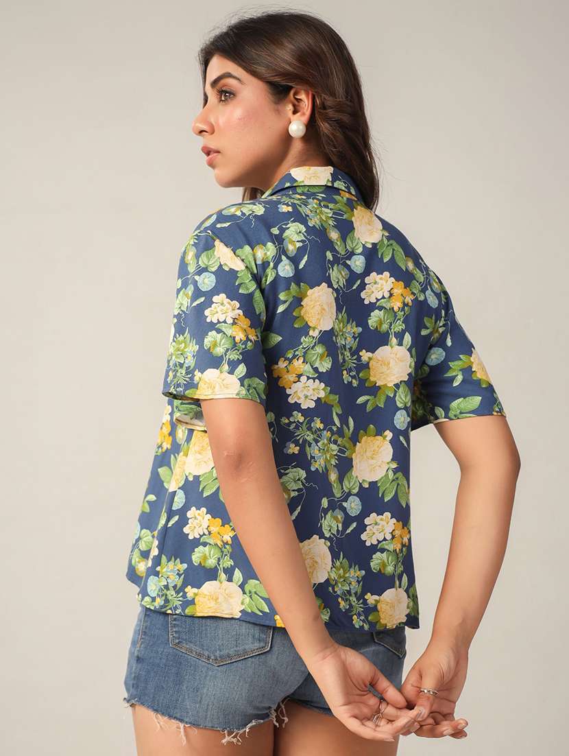 women floral print collared high low shirt - 21650221 -  Standard Image - 2