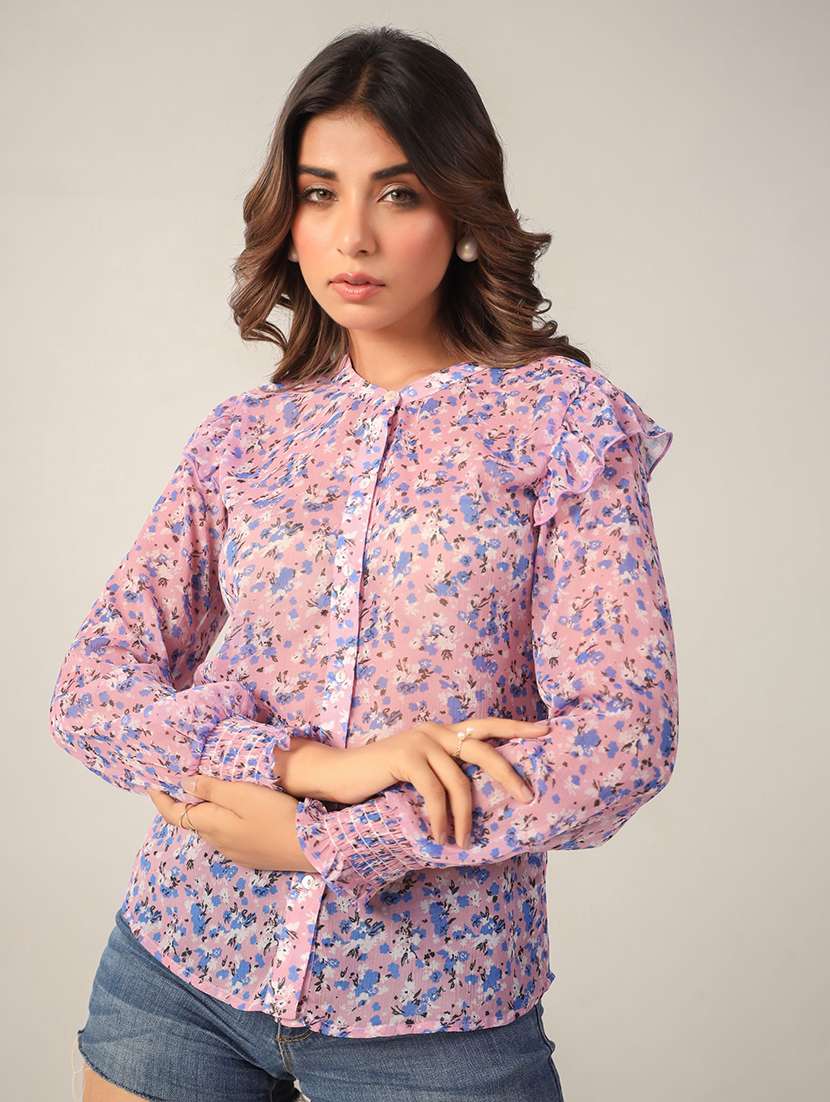 women floral print long sleeves shirt