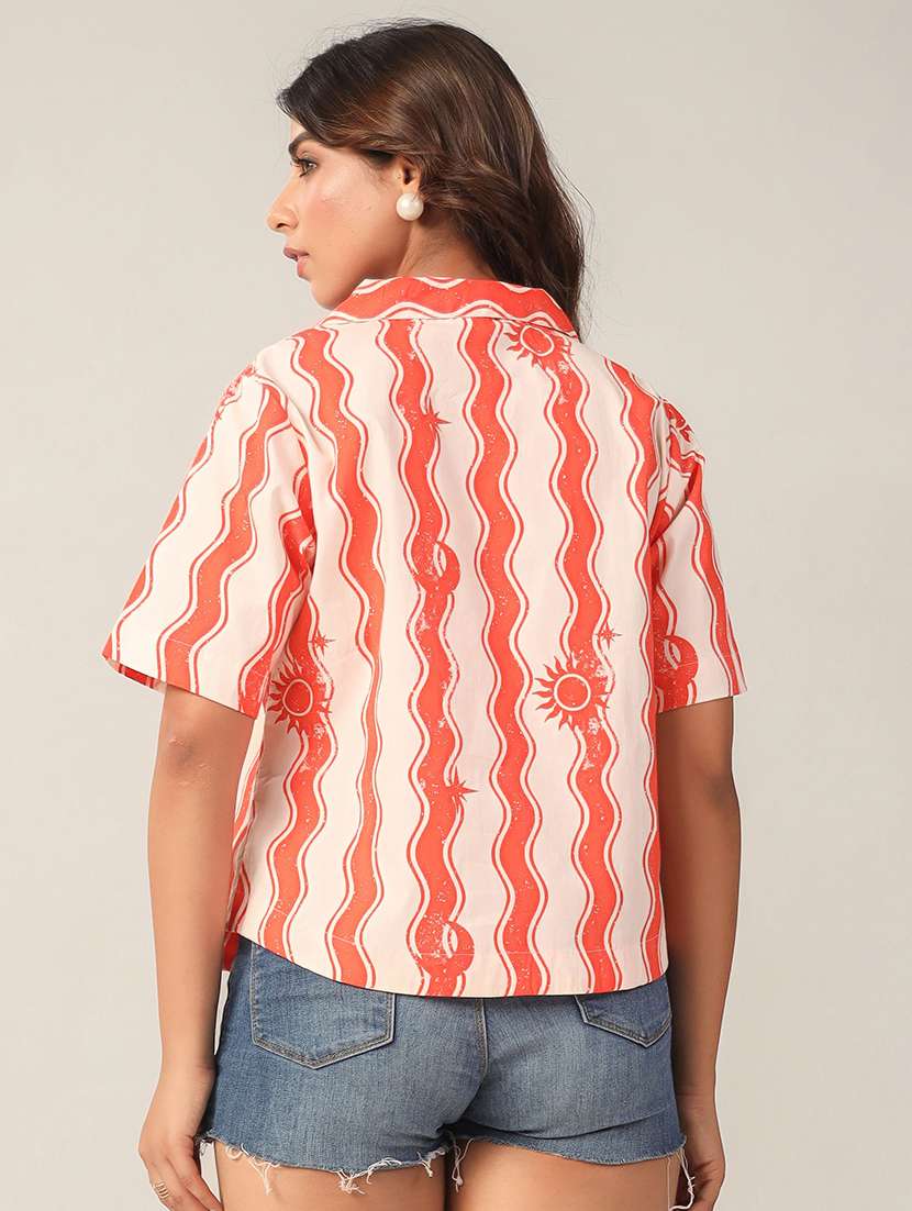 women printed collared short sleeves shirt - 21650225 -  Standard Image - 2