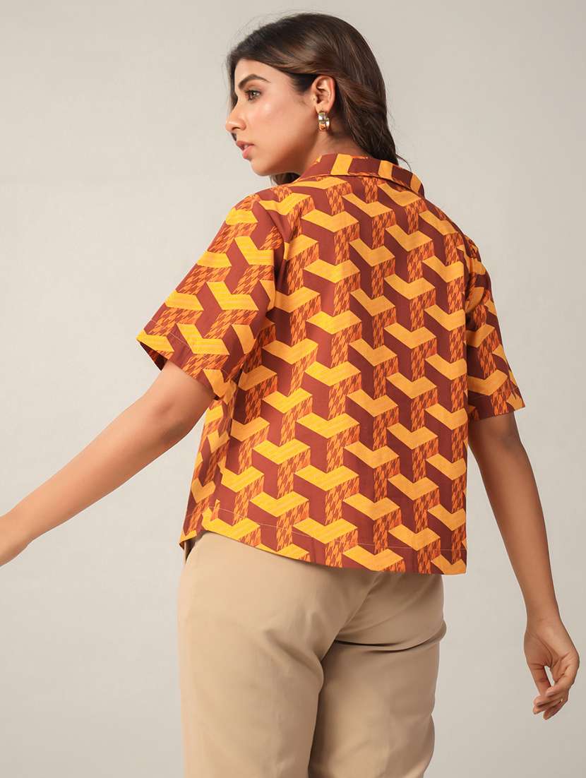 women printed collared short sleeves shirt - 21650226 -  Standard Image - 2