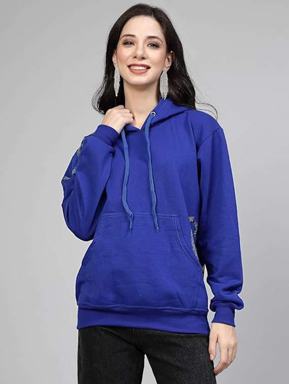 women long sleeve hooded sweatshirt crystal work